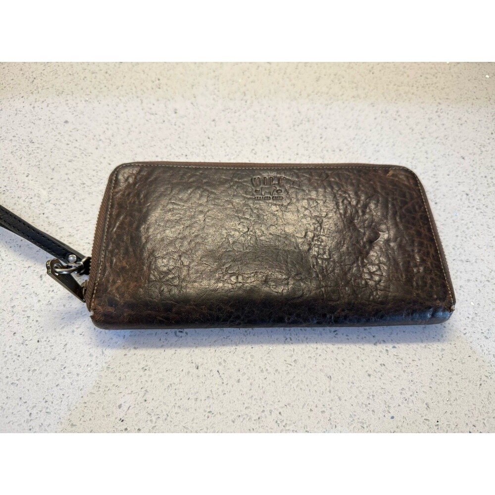 Will Leather Goods Travel Wallet Wristlet Brown Leather Zip Around Clutch